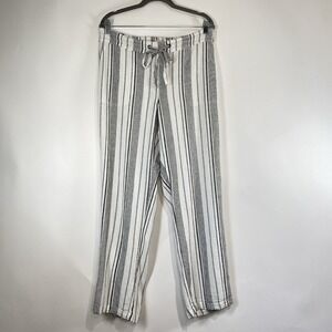 Per Se Womens Linen Blend Striped Pants Size L Cruise Pockets Drawstring Casual